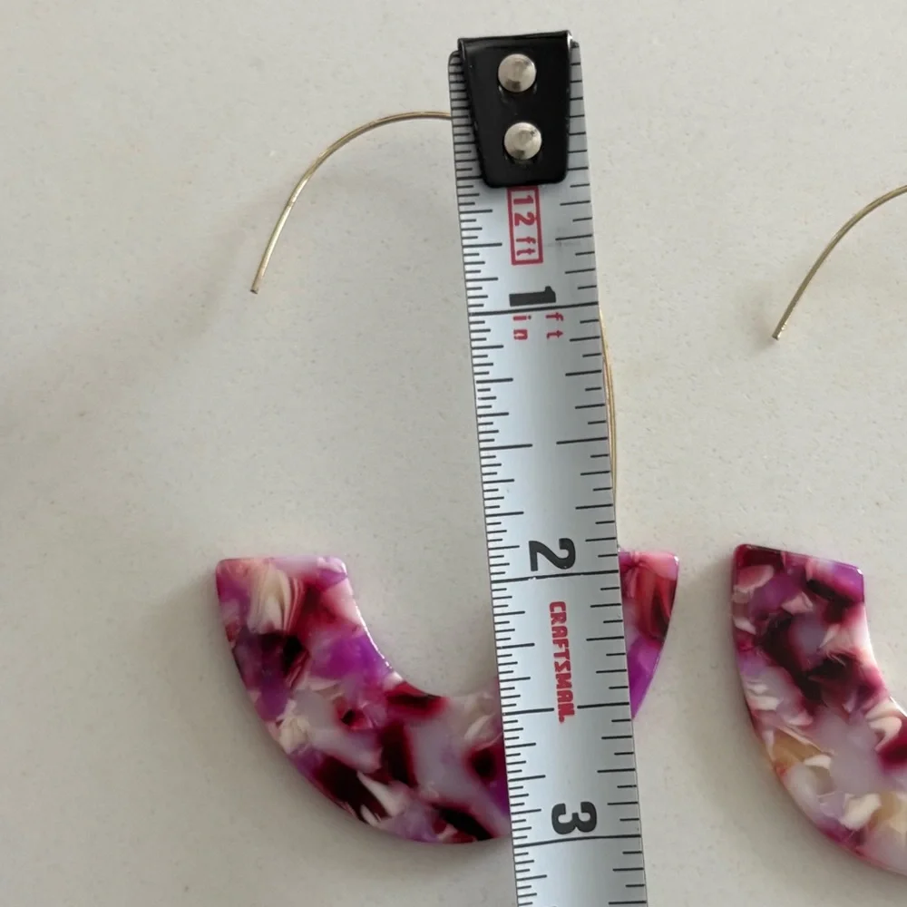 Pink Tortoise Acrylic Earrings Oval Drop for Pierced Ears Fuchsia Multi